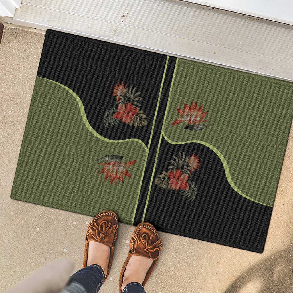 Western Yoke Rubber Doormat Tropical Hibiscus Cowboy Style - Wonder Print Shop