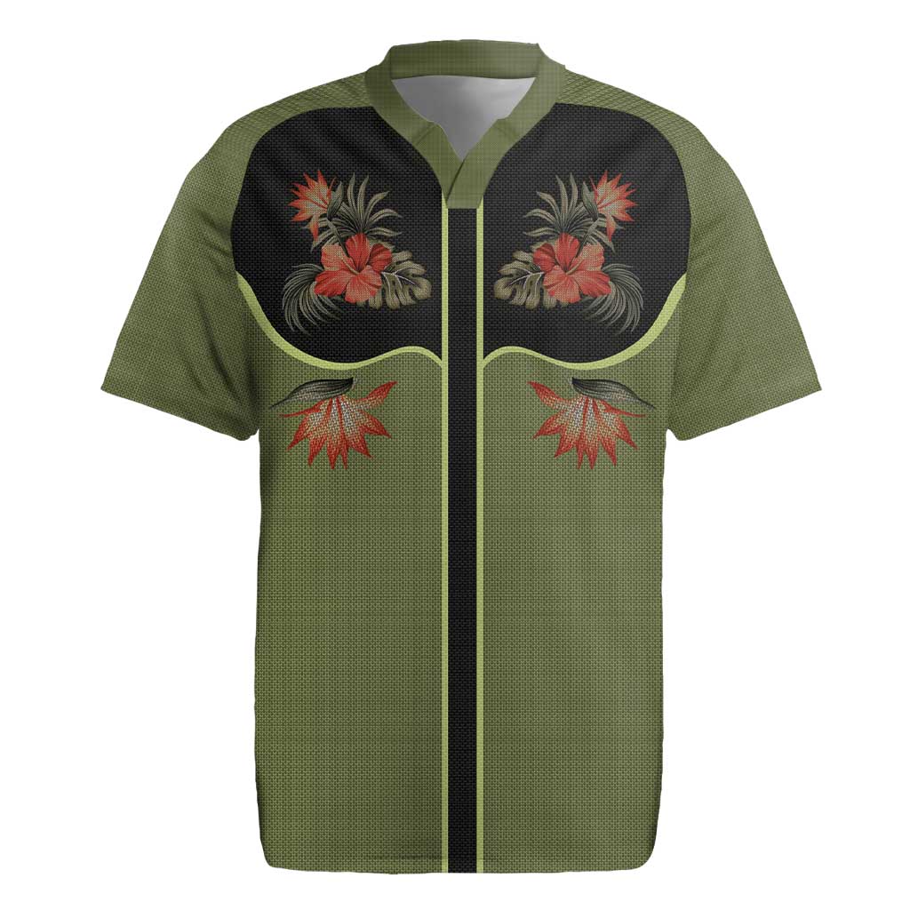 Western Yoke Rugby Jersey Tropical Hibiscus Cowboy Style - Wonder Print Shop