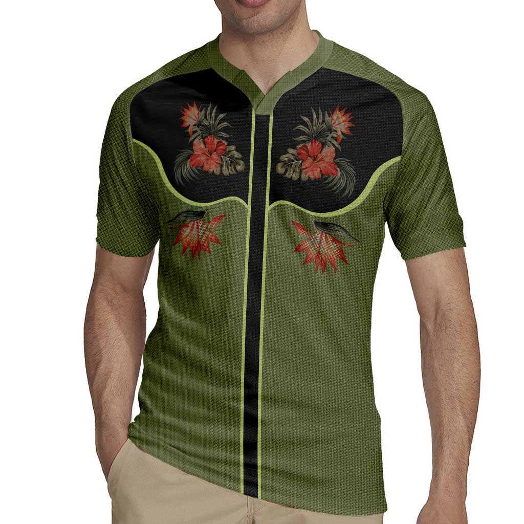 Western Yoke Rugby Jersey Tropical Hibiscus Cowboy Style - Wonder Print Shop