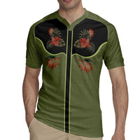Western Yoke Rugby Jersey Tropical Hibiscus Cowboy Style - Wonder Print Shop