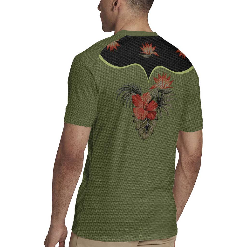 Western Yoke Rugby Jersey Tropical Hibiscus Cowboy Style - Wonder Print Shop
