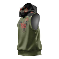 Western Yoke Sleeveless Hoodie Tropical Hibiscus Cowboy Style - Wonder Print Shop