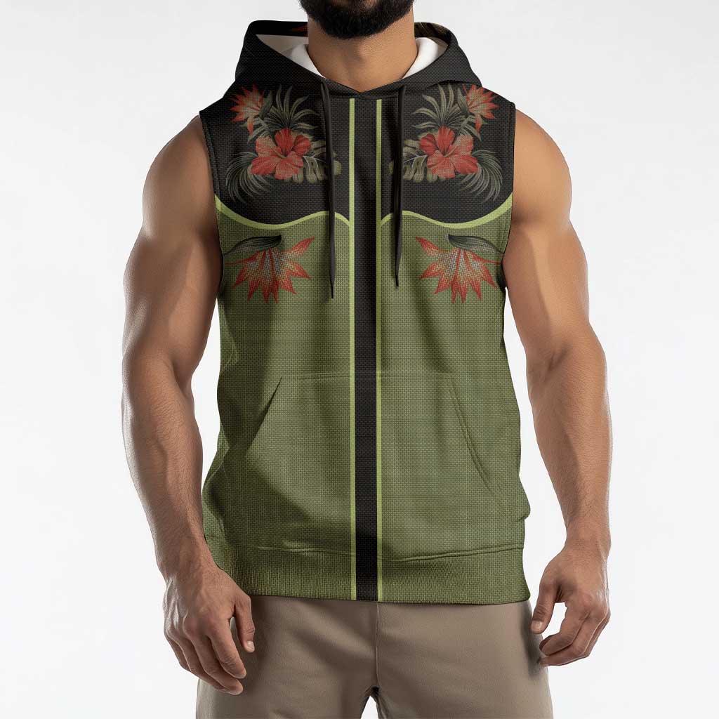 Western Yoke Sleeveless Hoodie Tropical Hibiscus Cowboy Style - Wonder Print Shop