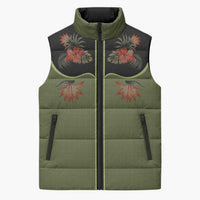 Western Yoke Sleeveless Puffer Jacket Tropical Hibiscus Cowboy Style - Wonder Print Shop