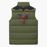 Western Yoke Sleeveless Puffer Jacket Tropical Hibiscus Cowboy Style - Wonder Print Shop
