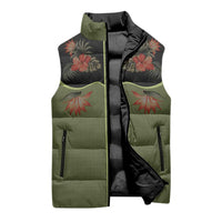 Western Yoke Sleeveless Puffer Jacket Tropical Hibiscus Cowboy Style - Wonder Print Shop