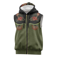 Western Yoke Sleeveless Zip Hoodie Tropical Hibiscus Cowboy Style - Wonder Print Shop