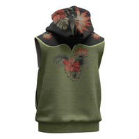Western Yoke Sleeveless Zip Hoodie Tropical Hibiscus Cowboy Style - Wonder Print Shop