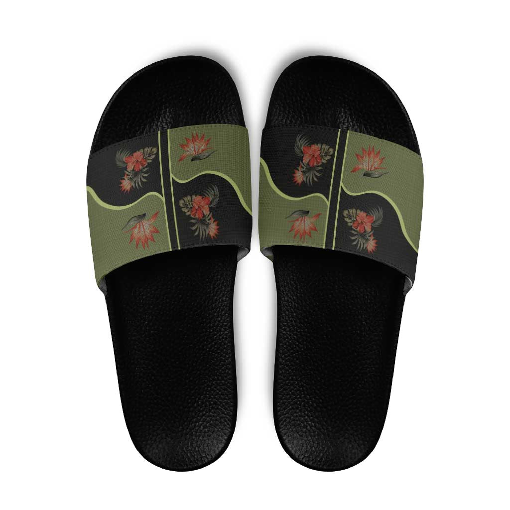 Western Yoke Slide Sandals Tropical Hibiscus Cowboy Style - Wonder Print Shop