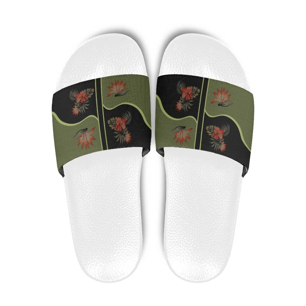 Western Yoke Slide Sandals Tropical Hibiscus Cowboy Style - Wonder Print Shop