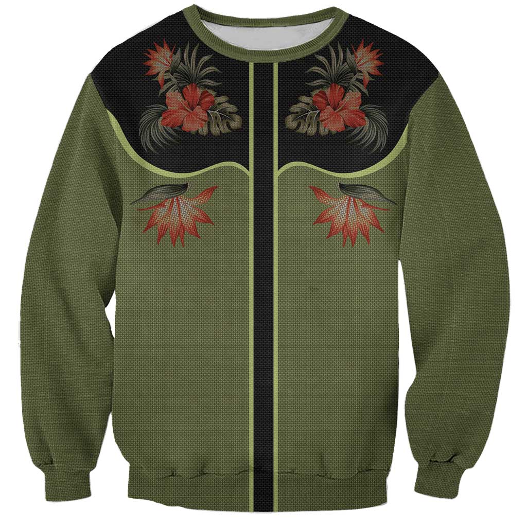 Western Yoke Sweatshirt Tropical Hibiscus Cowboy Style - Wonder Print Shop