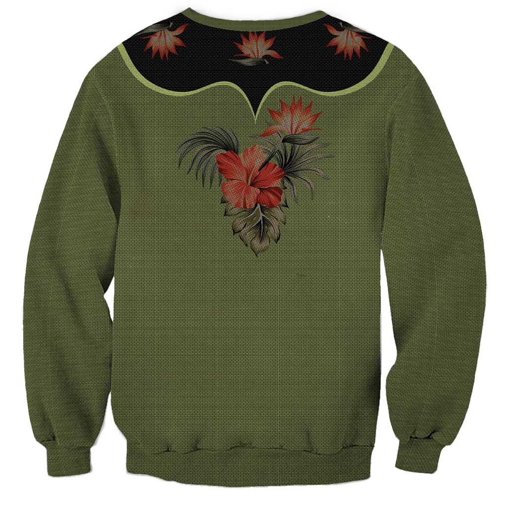 Western Yoke Sweatshirt Tropical Hibiscus Cowboy Style - Wonder Print Shop