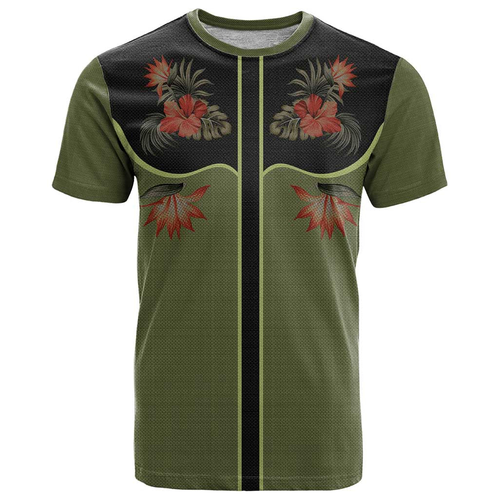 Western Yoke T Shirt Tropical Hibiscus Cowboy Style - Wonder Print Shop