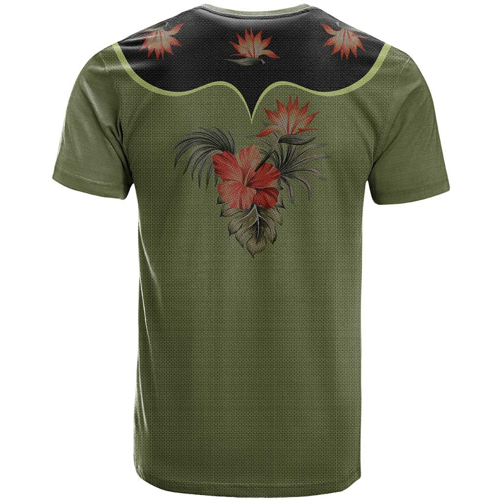 Western Yoke T Shirt Tropical Hibiscus Cowboy Style - Wonder Print Shop