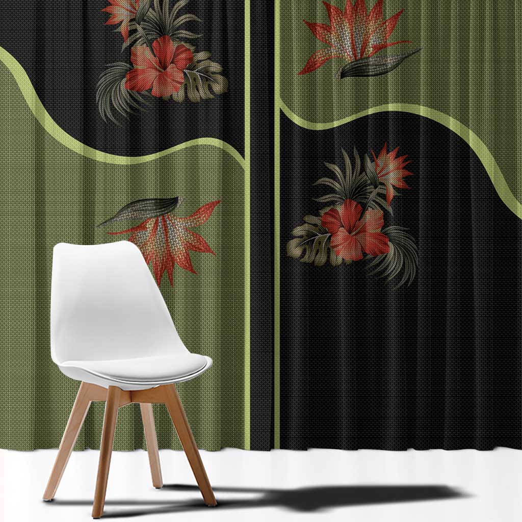 Western Yoke Window Curtain Tropical Hibiscus Cowboy Style - Wonder Print Shop