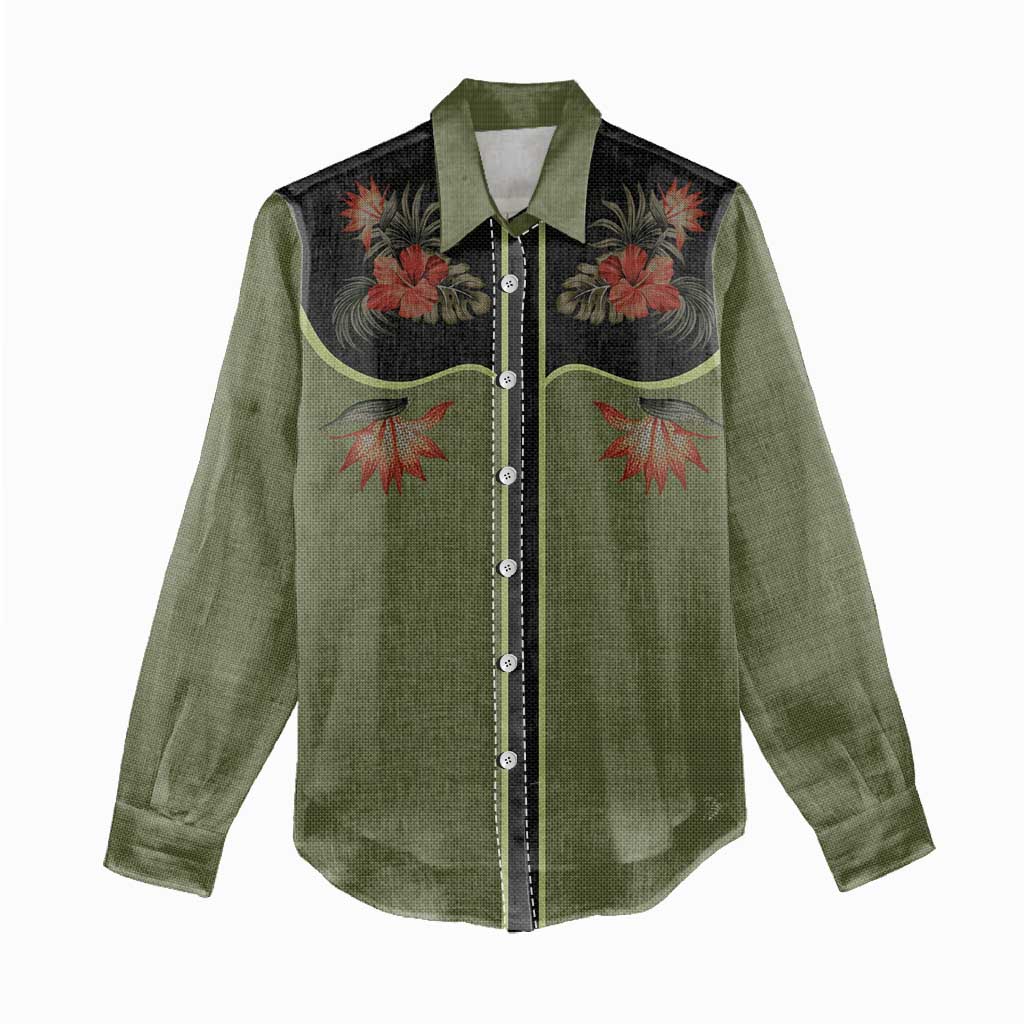 Western Yoke Women Casual Shirt Tropical Hibiscus Cowboy Style - Wonder Print Shop
