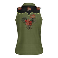Western Yoke Women Sleeveless Polo Shirt Tropical Hibiscus Cowboy Style - Wonder Print Shop
