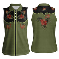 Western Yoke Women Sleeveless Polo Shirt Tropical Hibiscus Cowboy Style - Wonder Print Shop