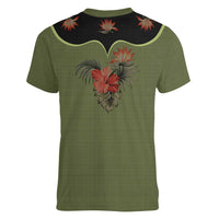 Western Yoke Women V-Neck T-Shirt Tropical Hibiscus Cowboy Style - Wonder Print Shop