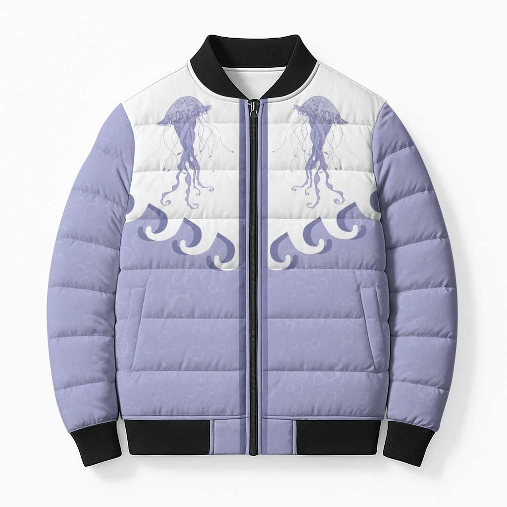 Western Yoke Bomber Puffer Jacket Jellyfish And Water Bubbles Cowboy Style - Wonder Print Shop