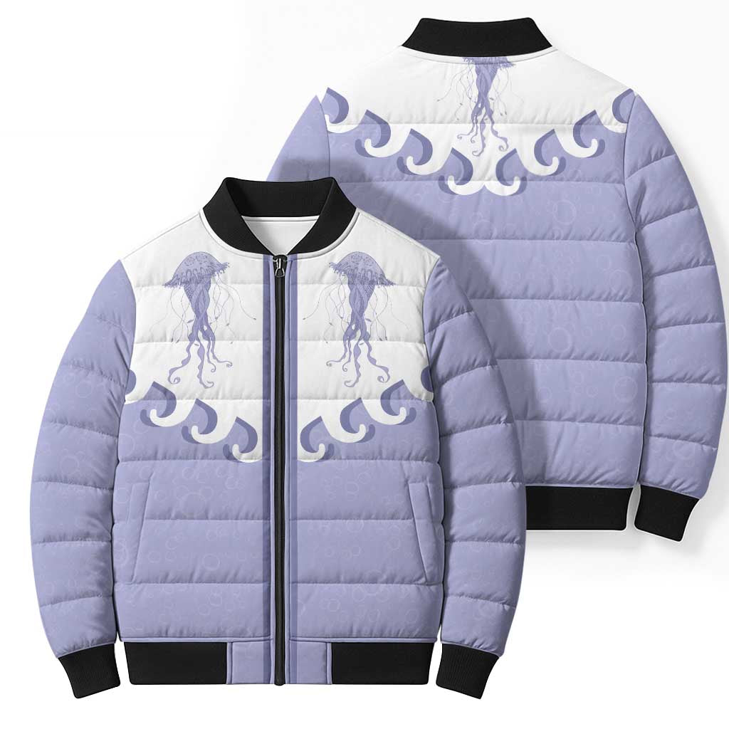 Western Yoke Bomber Puffer Jacket Jellyfish And Water Bubbles Cowboy Style - Wonder Print Shop
