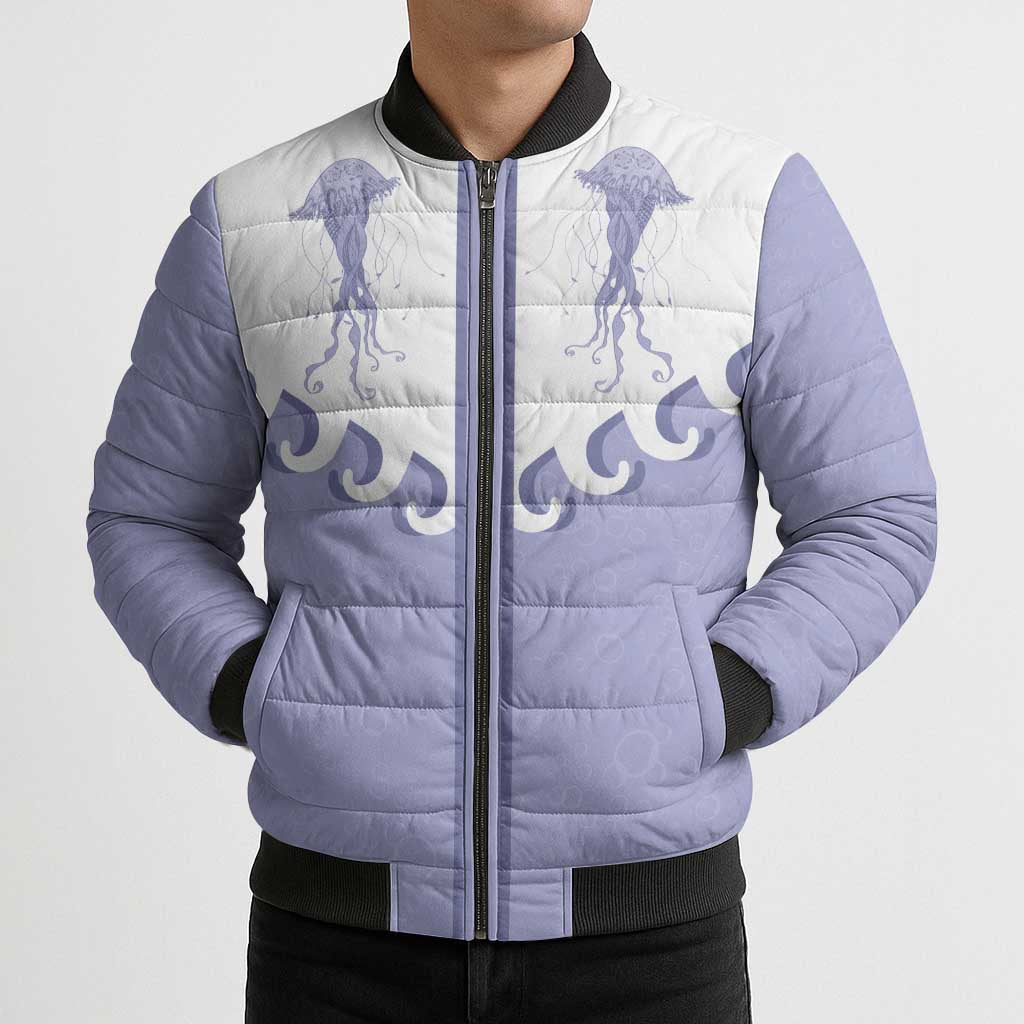 Western Yoke Bomber Puffer Jacket Jellyfish And Water Bubbles Cowboy Style - Wonder Print Shop