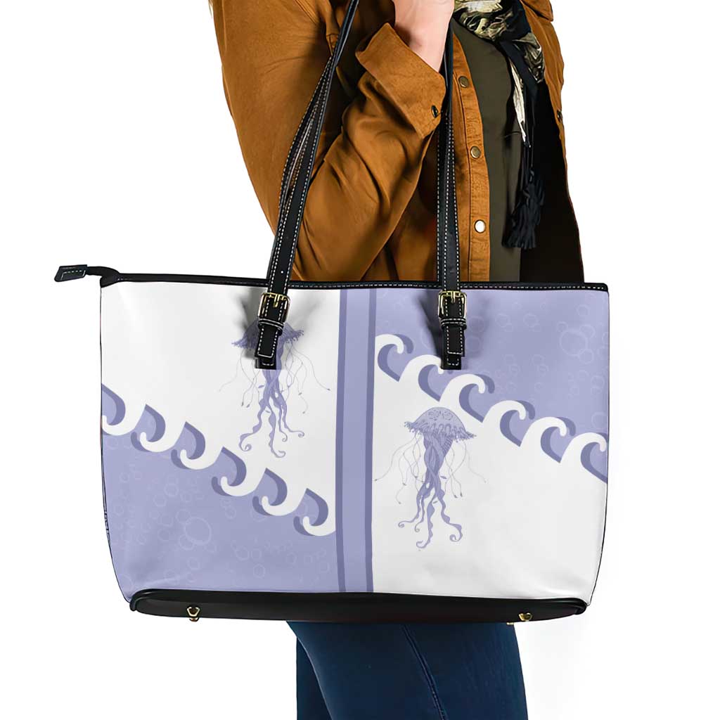 Western Yoke Leather Tote Bag Jellyfish And Water Bubbles Cowboy Style - Wonder Print Shop