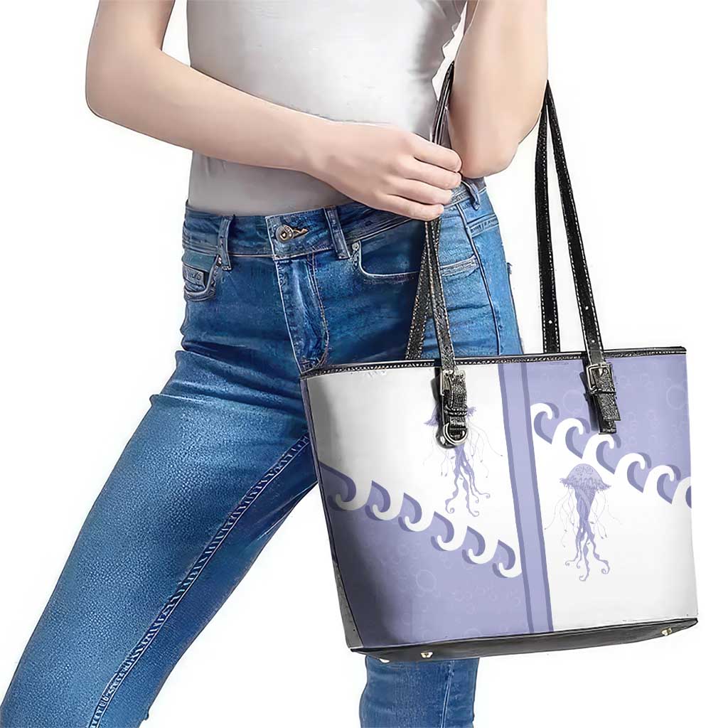Western Yoke Leather Tote Bag Jellyfish And Water Bubbles Cowboy Style - Wonder Print Shop