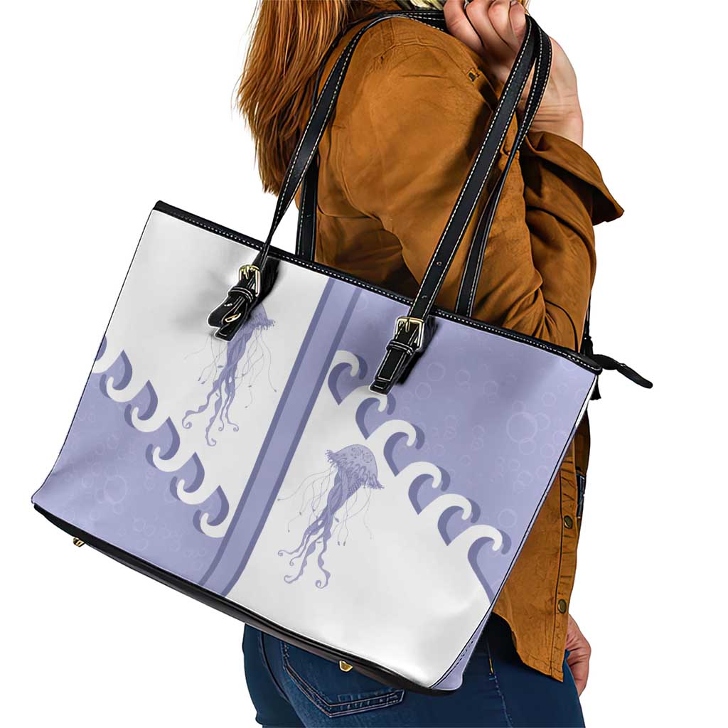 Western Yoke Leather Tote Bag Jellyfish And Water Bubbles Cowboy Style - Wonder Print Shop