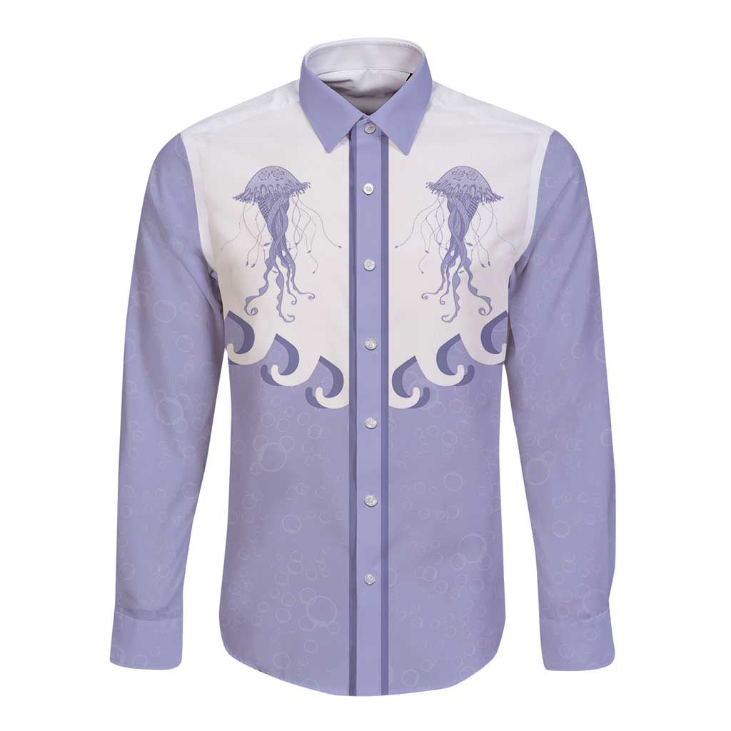 Western Yoke Long Sleeve Button Shirt Jellyfish And Water Bubbles Cowboy Style - Wonder Print Shop