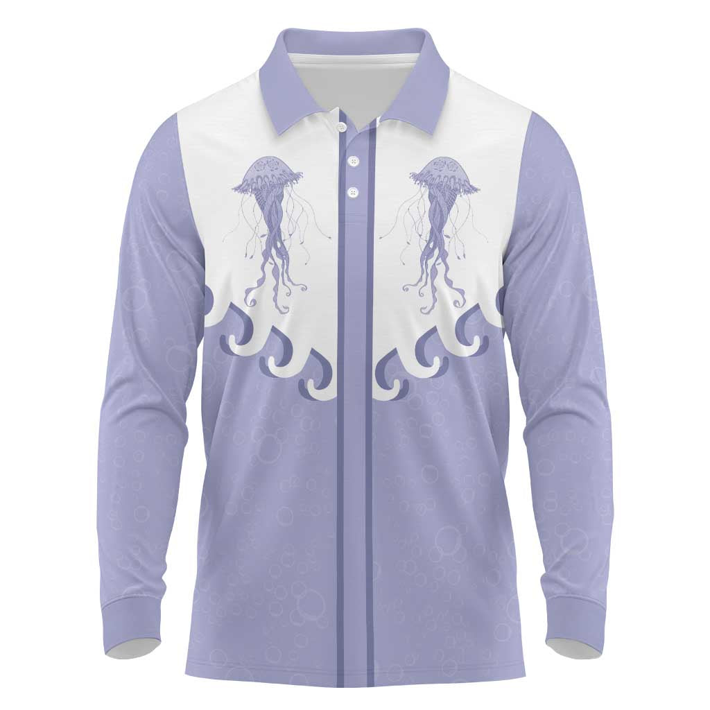 Western Yoke Long Sleeve Polo Shirt Jellyfish And Water Bubbles Cowboy Style - Wonder Print Shop