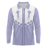 Western Yoke Long Sleeve Polo Shirt Jellyfish And Water Bubbles Cowboy Style - Wonder Print Shop