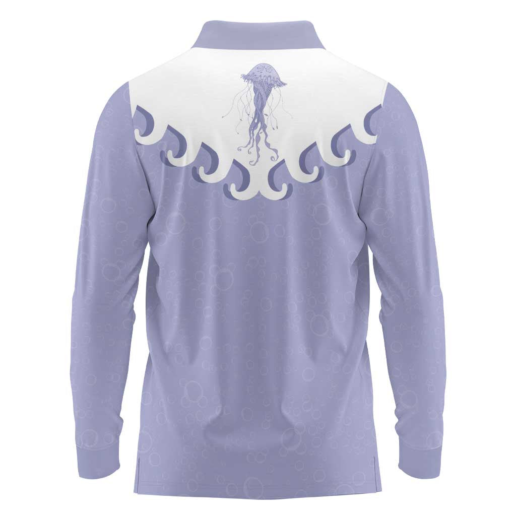 Western Yoke Long Sleeve Polo Shirt Jellyfish And Water Bubbles Cowboy Style - Wonder Print Shop