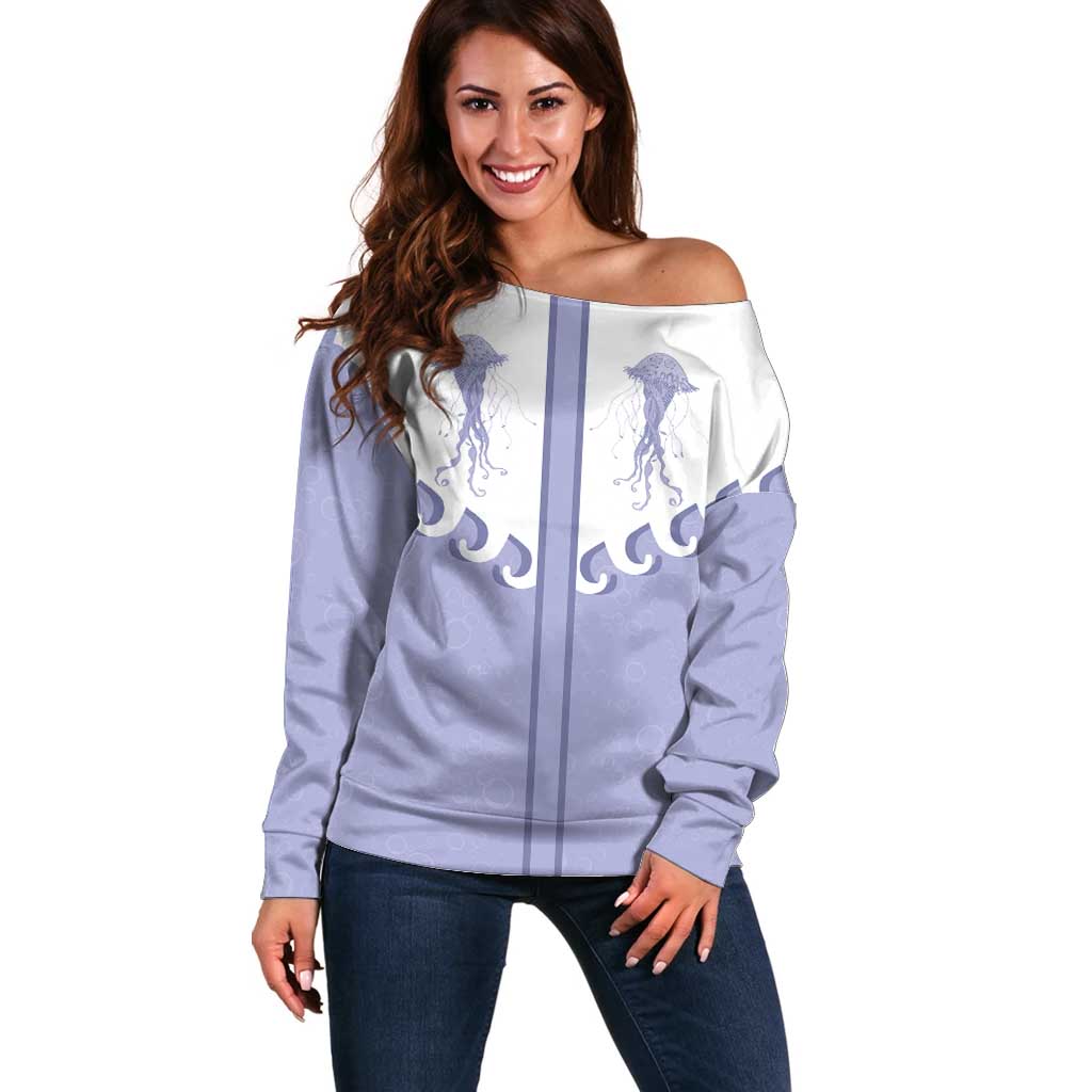 Western Yoke Off Shoulder Sweater Jellyfish And Water Bubbles Cowboy Style - Wonder Print Shop