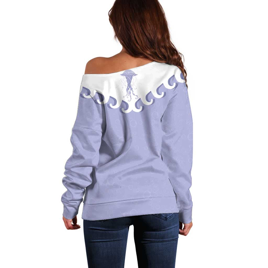 Western Yoke Off Shoulder Sweater Jellyfish And Water Bubbles Cowboy Style - Wonder Print Shop