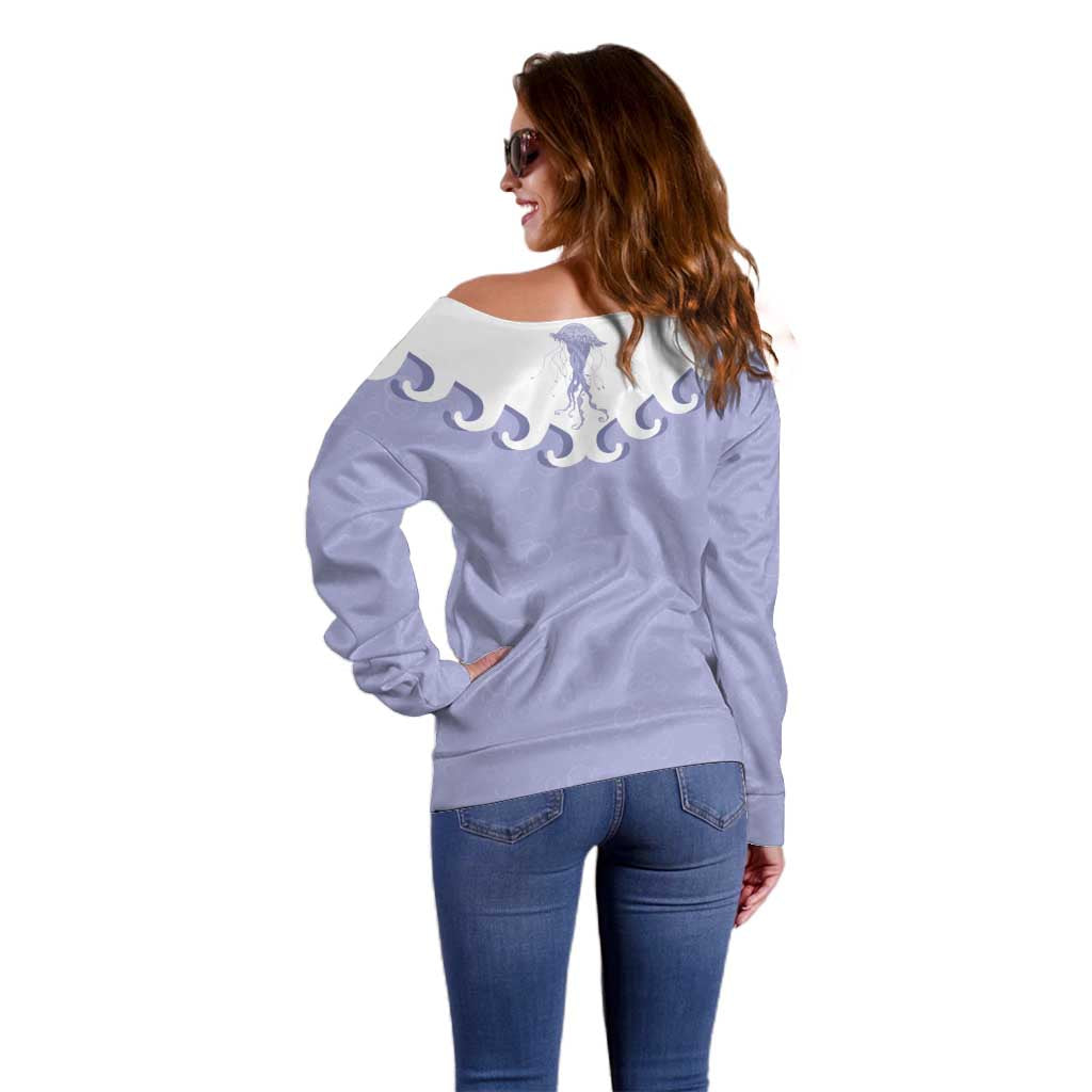 Western Yoke Off Shoulder Sweater Jellyfish And Water Bubbles Cowboy Style - Wonder Print Shop