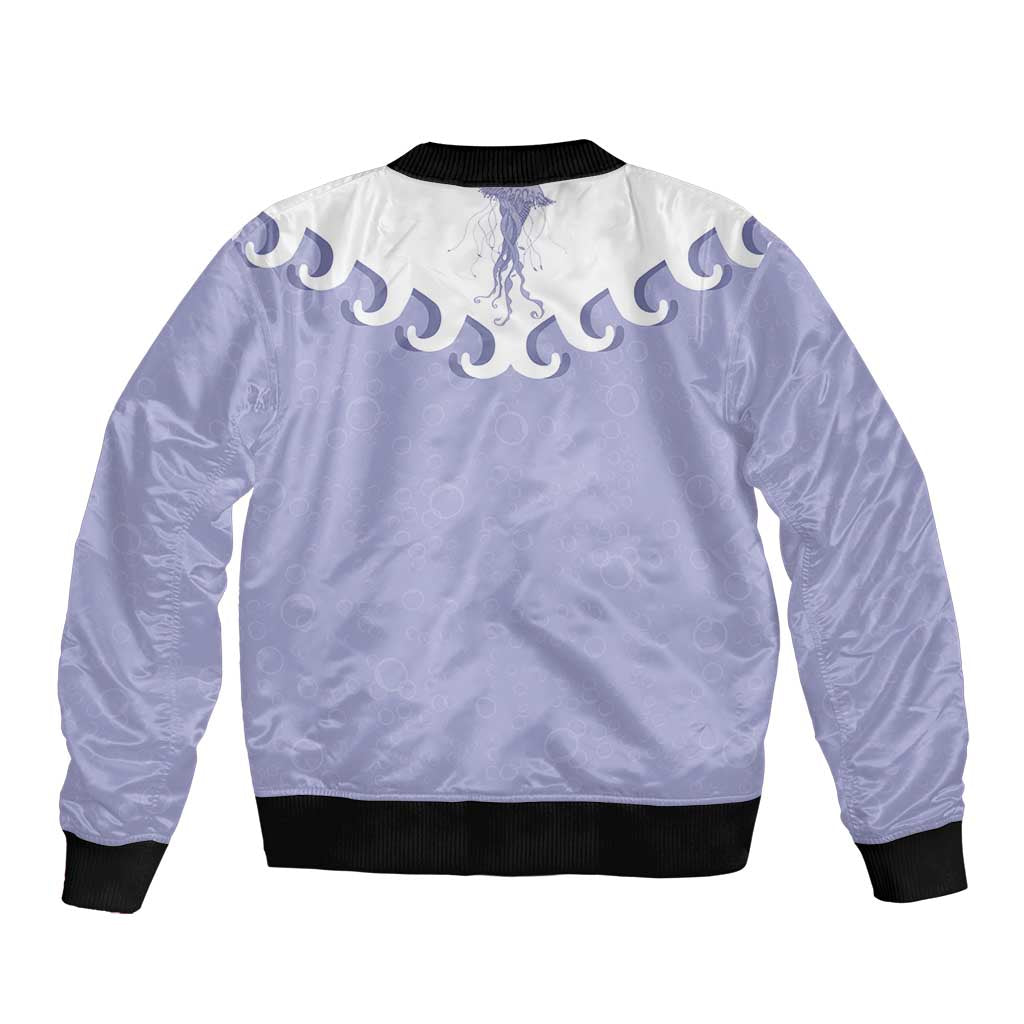 Western Yoke Sleeve Zip Bomber Jacket Jellyfish And Water Bubbles Cowboy Style - Wonder Print Shop