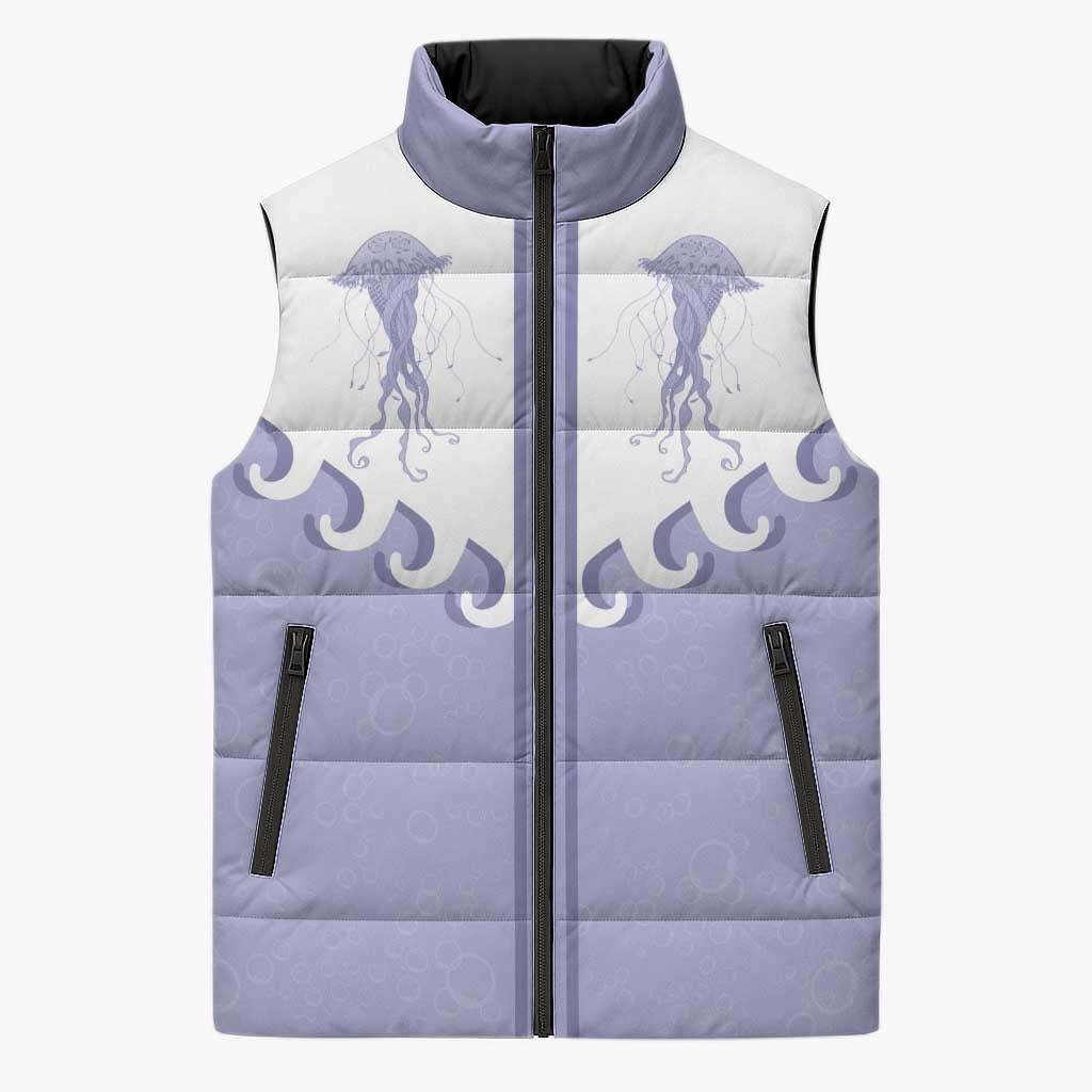 Western Yoke Sleeveless Puffer Jacket Jellyfish And Water Bubbles Cowboy Style - Wonder Print Shop