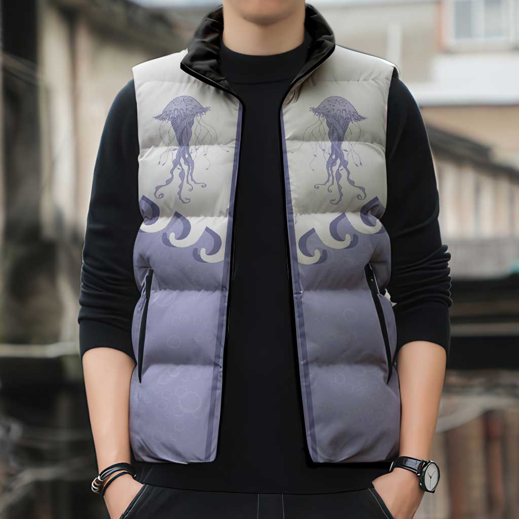 Western Yoke Sleeveless Puffer Jacket Jellyfish And Water Bubbles Cowboy Style - Wonder Print Shop