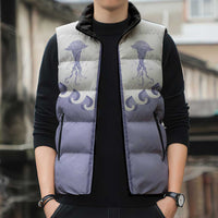 Western Yoke Sleeveless Puffer Jacket Jellyfish And Water Bubbles Cowboy Style - Wonder Print Shop
