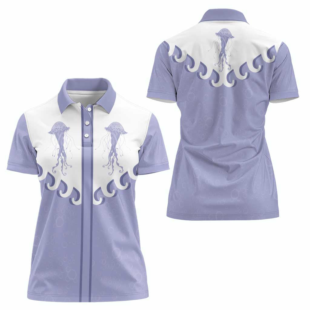 Western Yoke Women Polo Shirt Jellyfish And Water Bubbles Cowboy Style - Wonder Print Shop