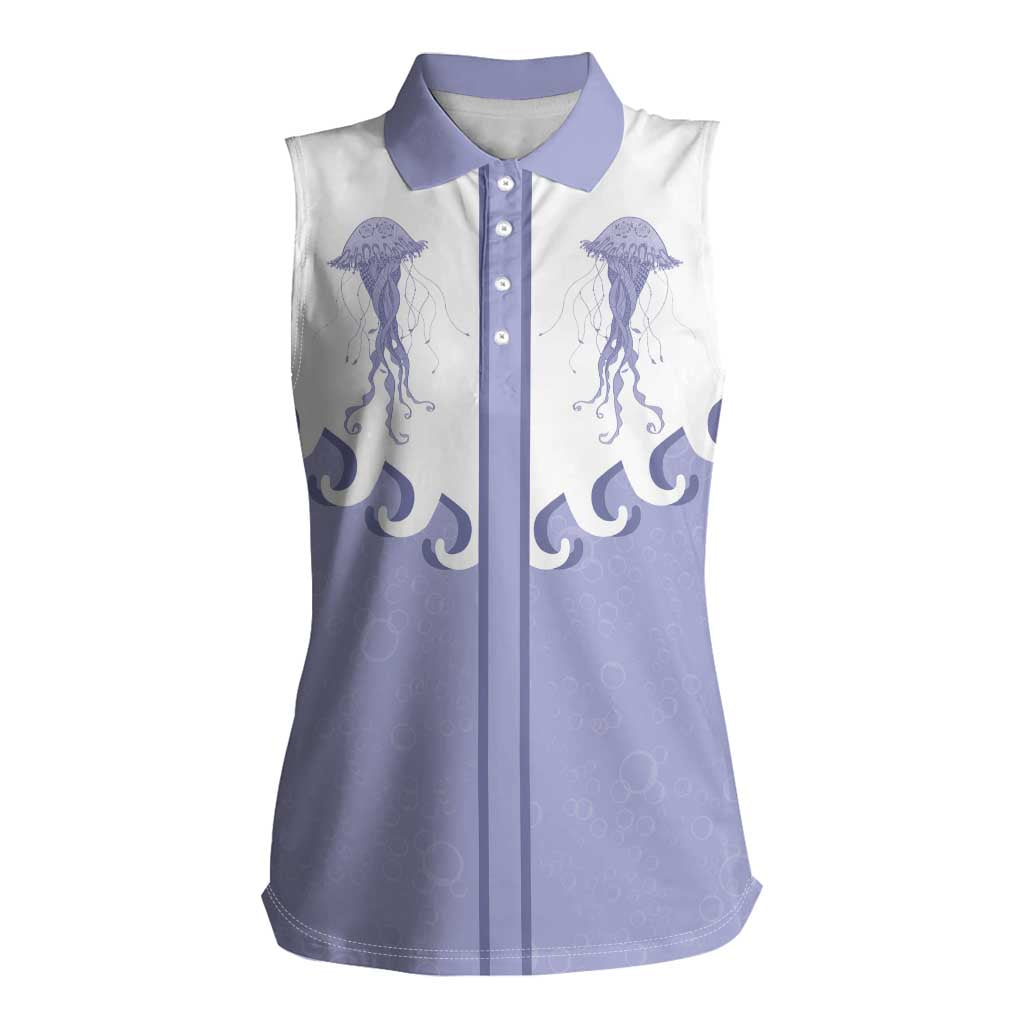 Western Yoke Women Sleeveless Polo Shirt Jellyfish And Water Bubbles Cowboy Style - Wonder Print Shop