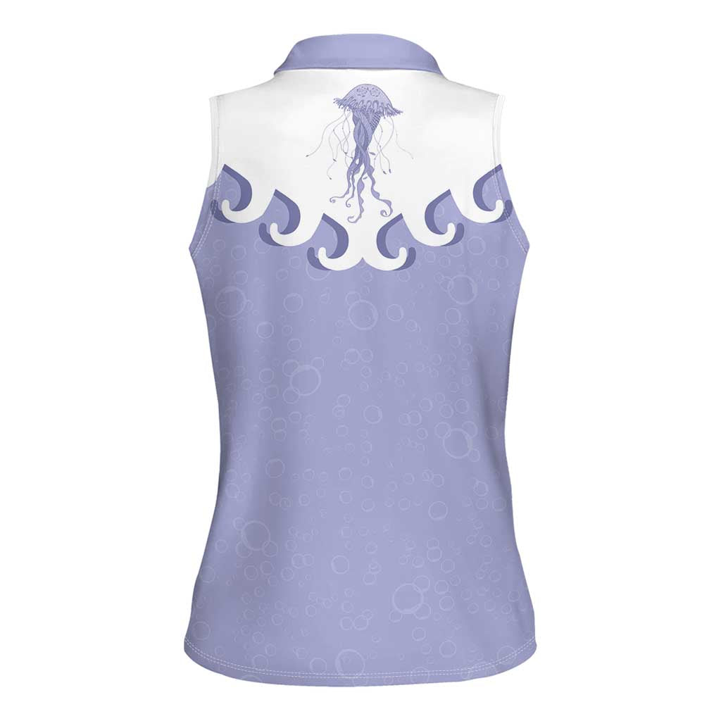 Western Yoke Women Sleeveless Polo Shirt Jellyfish And Water Bubbles Cowboy Style - Wonder Print Shop