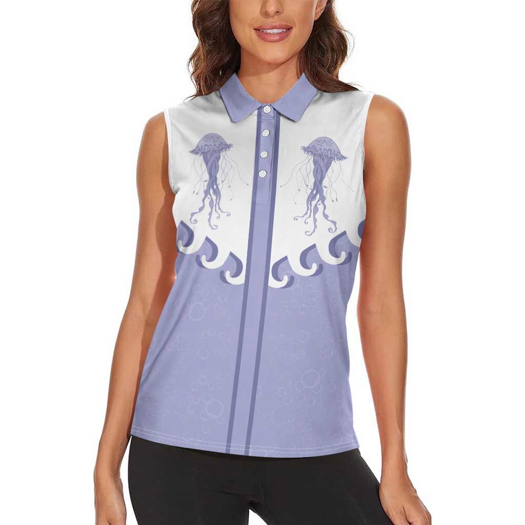Western Yoke Women Sleeveless Polo Shirt Jellyfish And Water Bubbles Cowboy Style - Wonder Print Shop