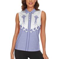 Western Yoke Women Sleeveless Polo Shirt Jellyfish And Water Bubbles Cowboy Style - Wonder Print Shop