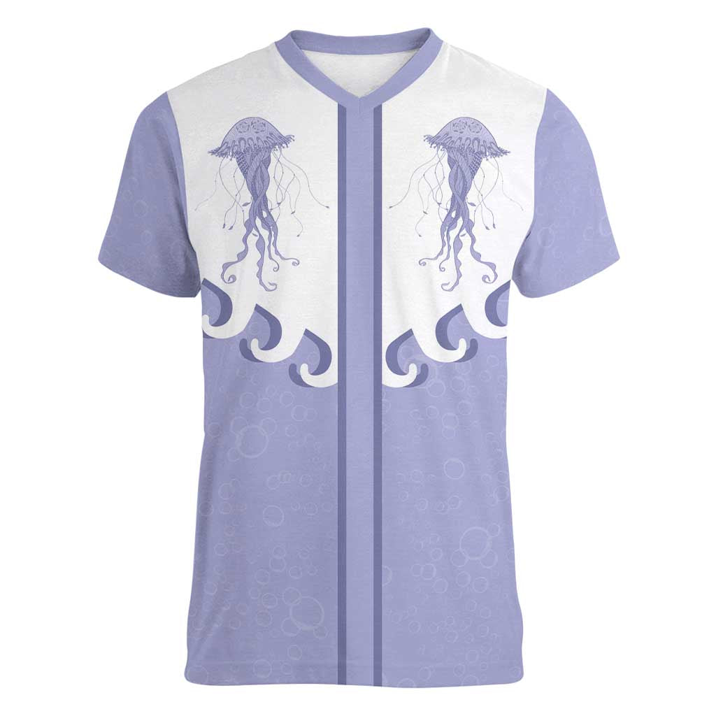 Western Yoke Women V-Neck T-Shirt Jellyfish And Water Bubbles Cowboy Style - Wonder Print Shop