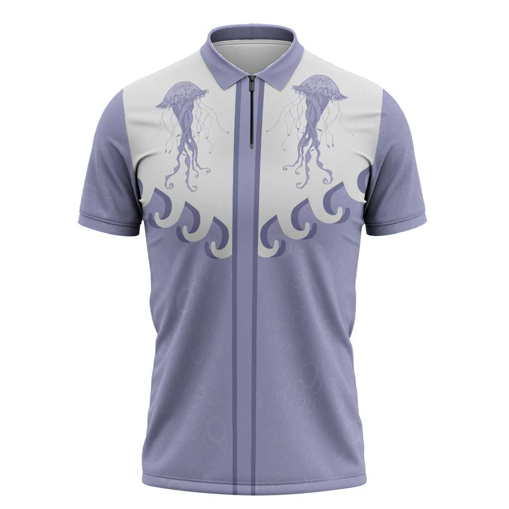 Western Yoke Zipper Polo Shirt Jellyfish And Water Bubbles Cowboy Style - Wonder Print Shop