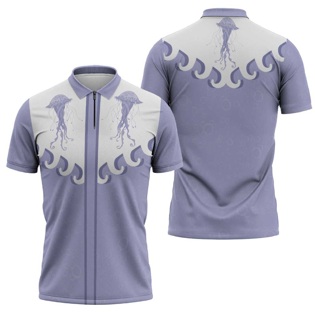 Western Yoke Zipper Polo Shirt Jellyfish And Water Bubbles Cowboy Style - Wonder Print Shop