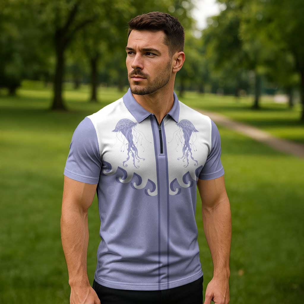 Western Yoke Zipper Polo Shirt Jellyfish And Water Bubbles Cowboy Style - Wonder Print Shop