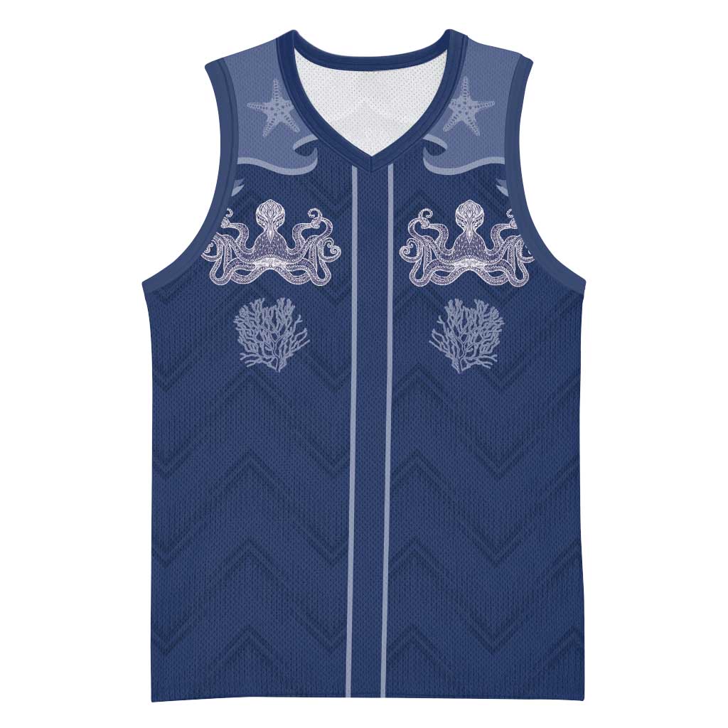 Western Yoke Basketball Jersey Octopus And Coral Cowboy Style - Wonder Print Shop